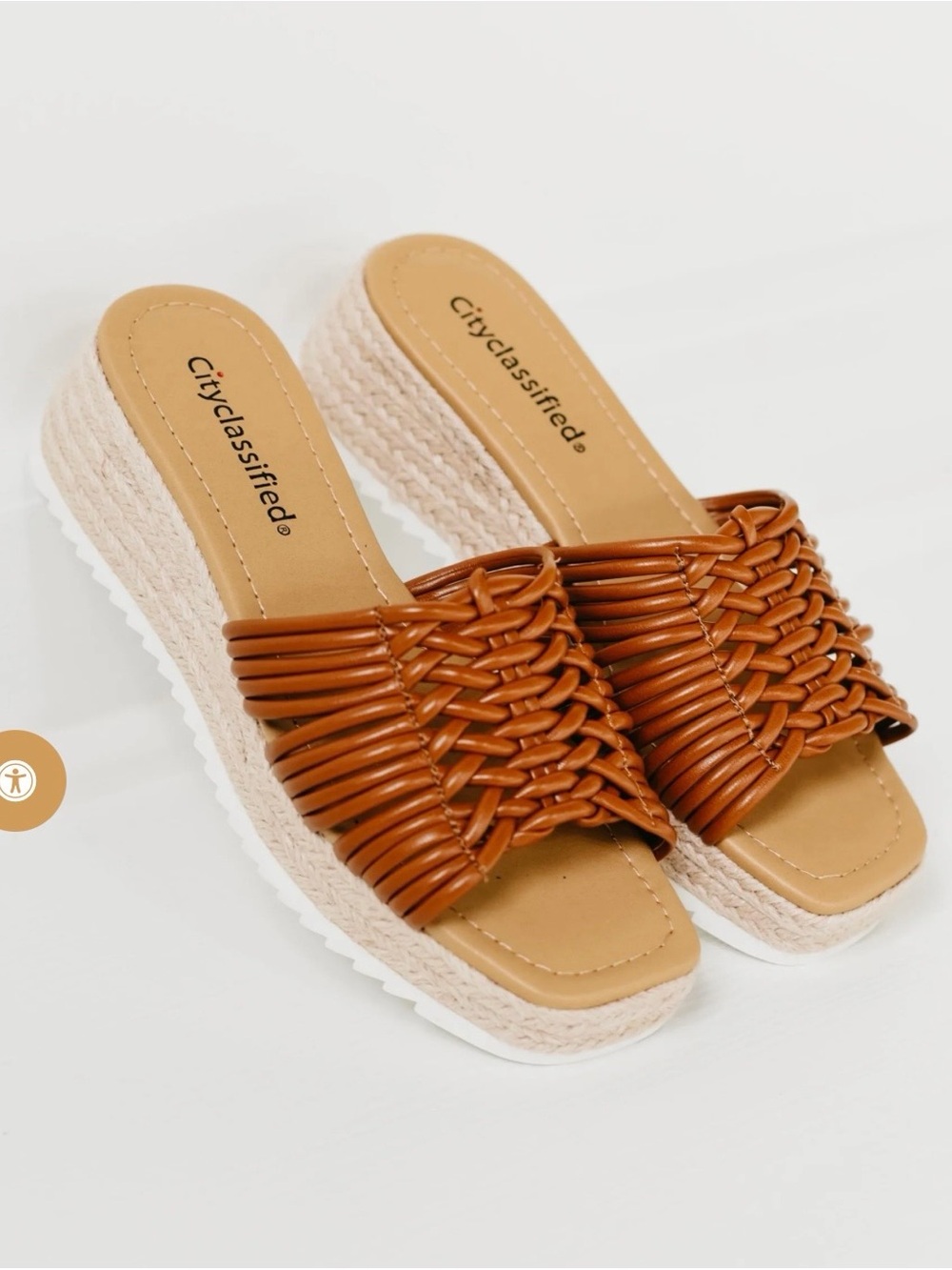 Classified Tan Woven Espadrille Slide Wedges for Women - Picture 2 of 8